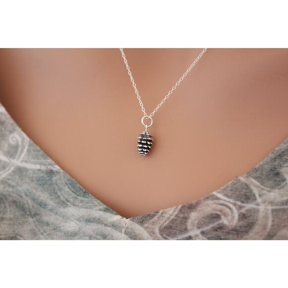 Sterling Silver Pinecone Charm Necklace, Pinecone Necklace - Picture 1 of 3